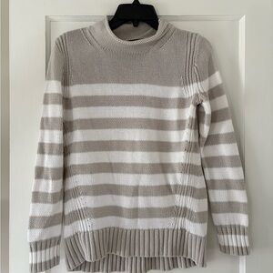 Always Women's Taupe and White Striped Turtleneck Sweater